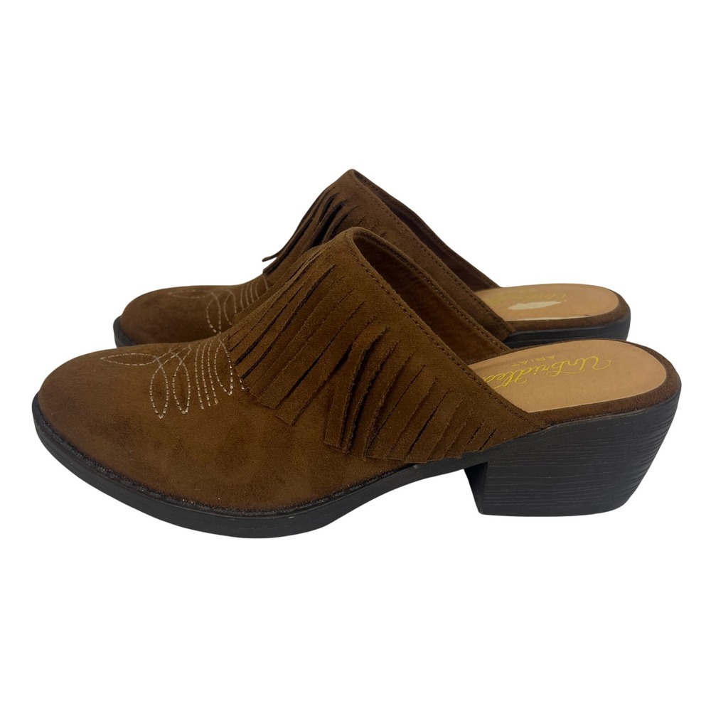 Ariat Unbridled Women 7.5 Brown Suede Fringe Western Mule Clogs (clo762)